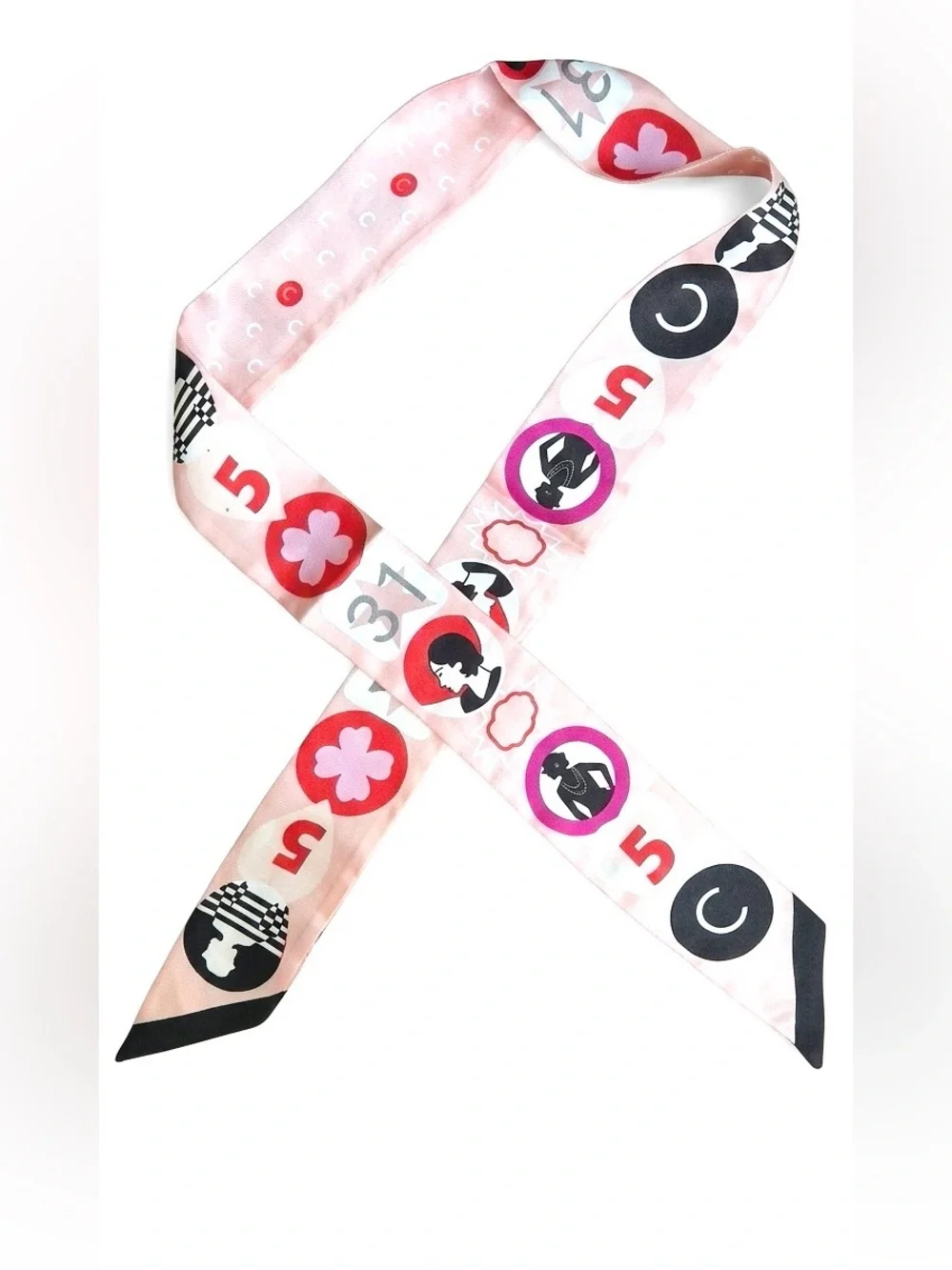Retro Pink Graphic Skinny Scarf | Twilly Hair Scarf | Y2K Headband Neck Scarf